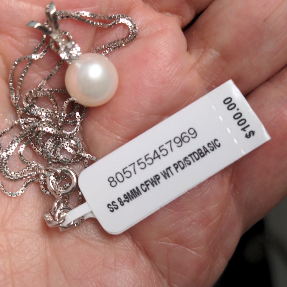 NWT Genuine Peart Pendant Necklace, Sterling Silver Chain, Dainty Freshwater - Picture 2 of 5